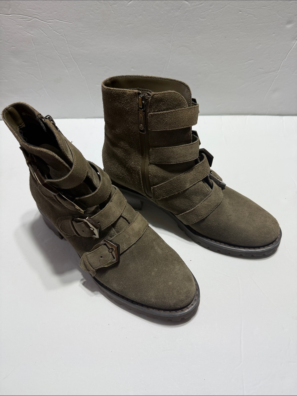 Blondo Verity Waterproof Olive Suede 4 Buckle Ankle Boots 7M
